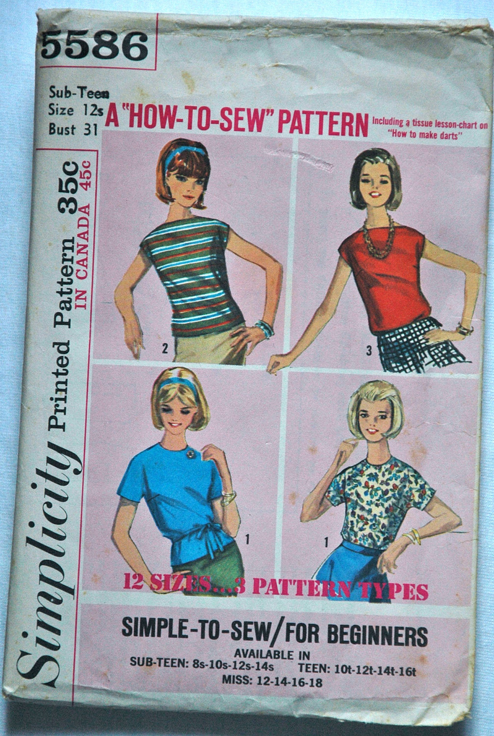 1960's Simplicity Pre-Teen Blouse in Three Styles Pattern - Bust 31 - No. 5586