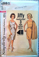1960's Simplicity One Piece Dress and Scarf Pattern - Bust 34 - UNCUT - no. 4981