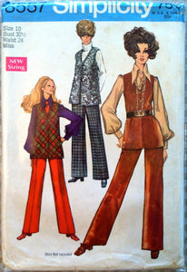 1960's Simplicity Misses Vest and Pants Pattern - Bust 32 1/2" - no. 8557