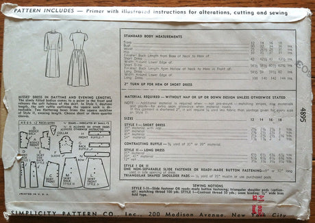 1940's Simplicity Day and Evening Dress - Bust 32 - UNCUT - no. 4895