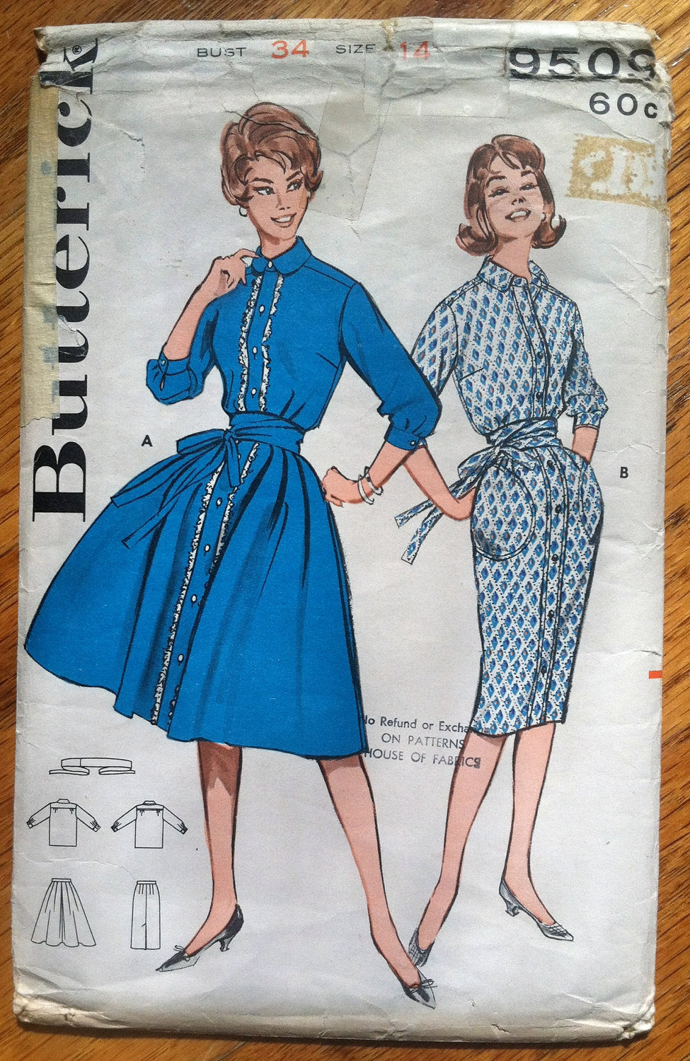 1960's Butterick Wiggle and Rockabilly Dress Pattern - Bust 34
