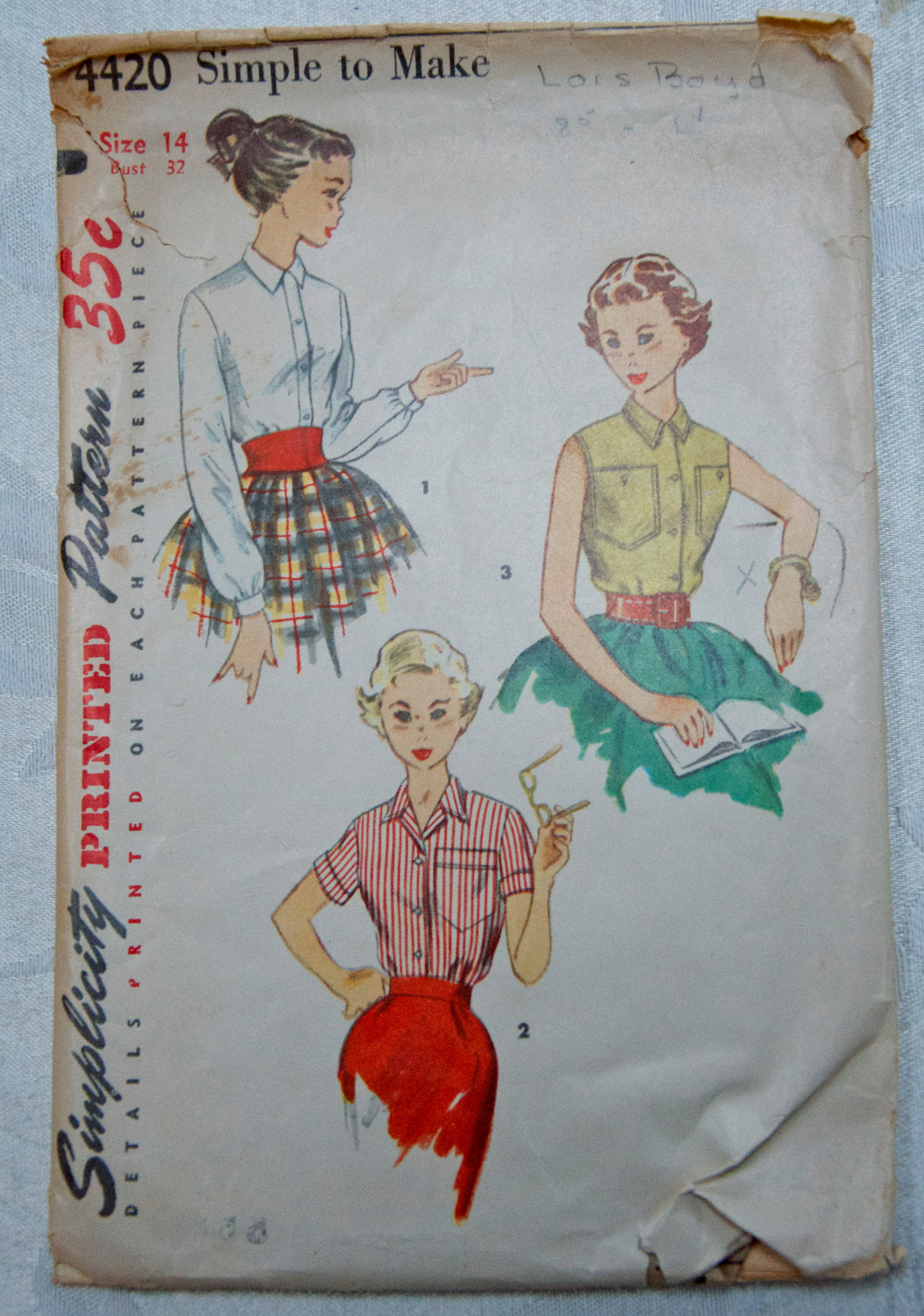 1950's Simplicity Button-up Blouse pattern - Bust 32 - No. 4420