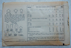 1950's Simplicity Button-up Blouse pattern - Bust 32 - No. 4420