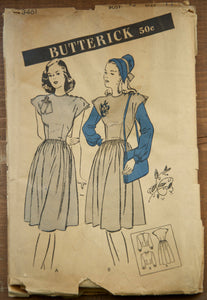 1940's Butterick One Piece Dress with gathered skirt and Blouse - Bust 32" - No. 3461