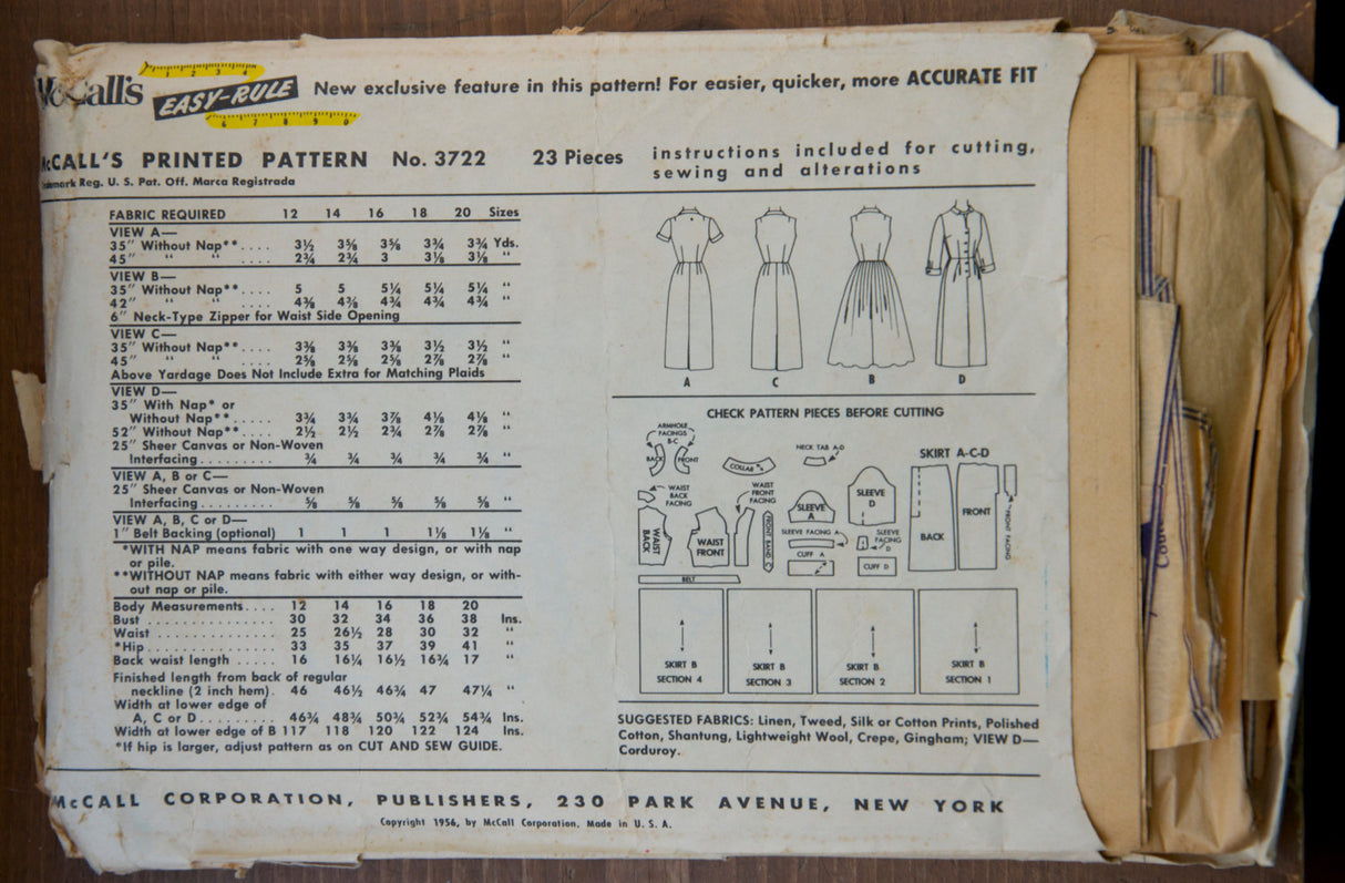 1950's McCall's Wiggle and Rockabilly Dress pattern - Bust 32" - No. 3722