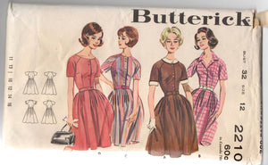 1960's Butterick One-Piece Shirtwaist Dress pattern - Bust 32" - No. 2210