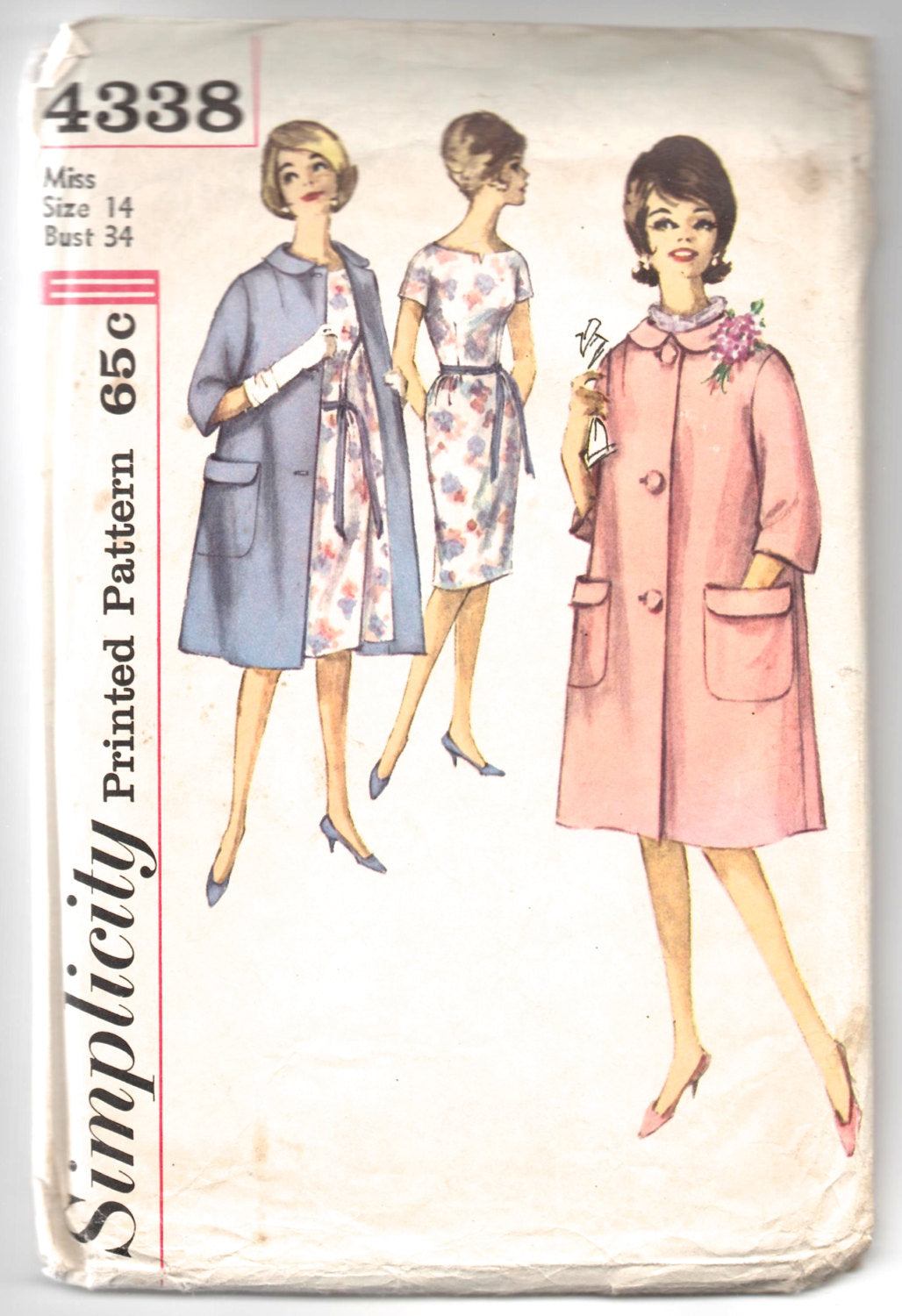 1960's Simplicity One Piece Dress and Coat Pattern - Bust 34" - No. 4338