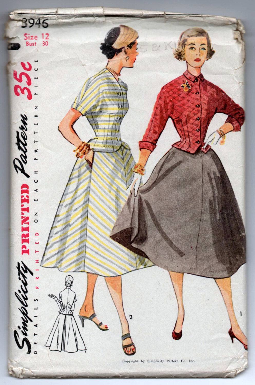 1950's Simplicity Two-Piece Dress Pattern - Bust 30