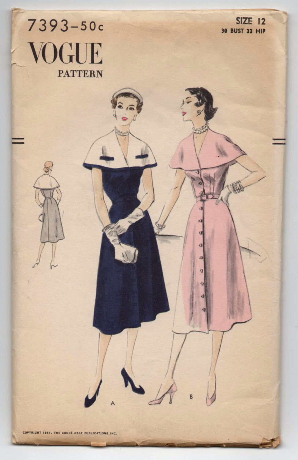 1950's Vogue One-Piece Dress and Capelet Pattern - Bust 30