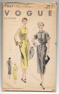 1950's Vogue One-Piece Dress and Bolero Pattern - Bust 30" - UC/FF - No. 7847