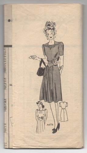 1940's Anne Adams One-Piece Dress Pattern with Short Sleeves - Bust 34
