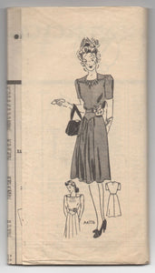 1940's Anne Adams One-Piece Dress Pattern with Short Sleeves - Bust 34" - No. A4776