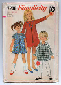 1960's Simplicity Girl's A-Line Dress with Two Sleeve Lengths Pattern - UC/FF - Breast 28" - No. 7230