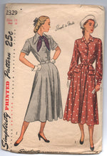 1940's Simplicity One-Piece Shirtwaist Button-Up Dress with Peplum - Bust 32" - No. 2329