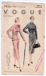 1950's Fitted Suit with Pencil Skirt by Vogue - Bust 32" - No. 7936