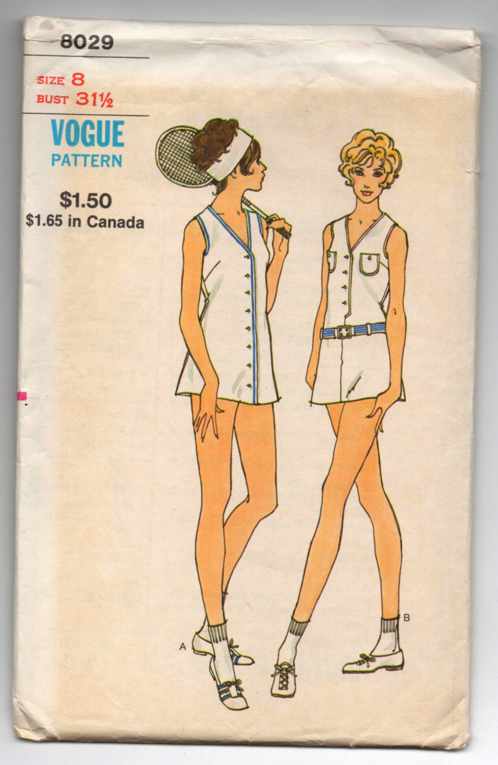 1970's Vogue Tennis Dress and Briefs Pattern - UC/FF - Bust 31.5