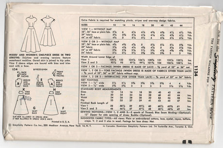 1950's Simplicity One-Piece Cocktail or Evening Dress with Flared Skirt Pattern - UC/FF - Bust 30" - No. 1134