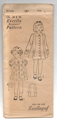 1930's Excella Girl's Dress with long or short sleeve pattern - Breast 24