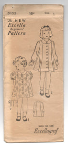 1930's Excella Girl's Dress with long or short sleeve pattern - Breast 24" - No, 5103