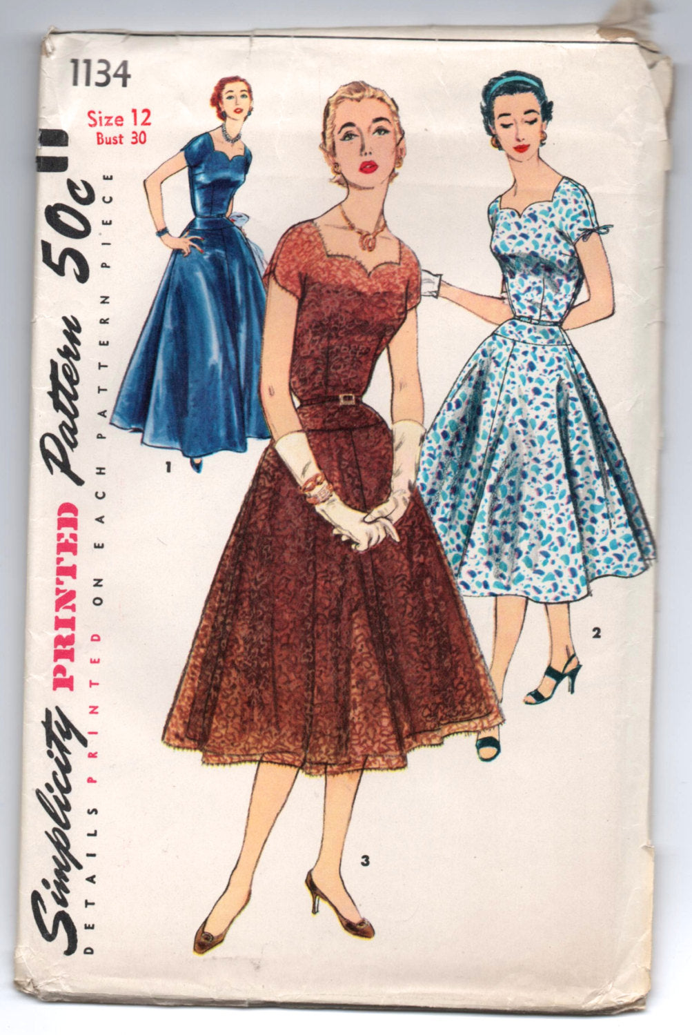 1950's Simplicity One-Piece Cocktail or Evening Dress with Flared Skirt Pattern - UC/FF - Bust 30