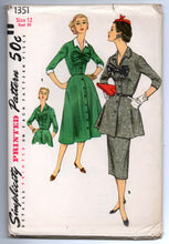 1950's Simplicity Day Dress with two Skirts, Peplum, and Bow Detail Pattern - UC/FF - No. 1351