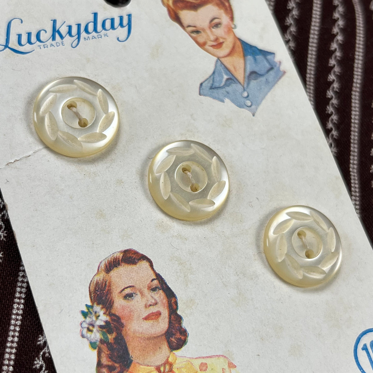 1950’s Lucky Day formed Plastic Buttons - Opaque - on card