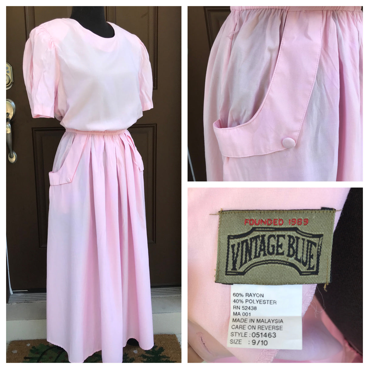 1990’s Vintage Blue Pink Shirtwaist Dress - M/L