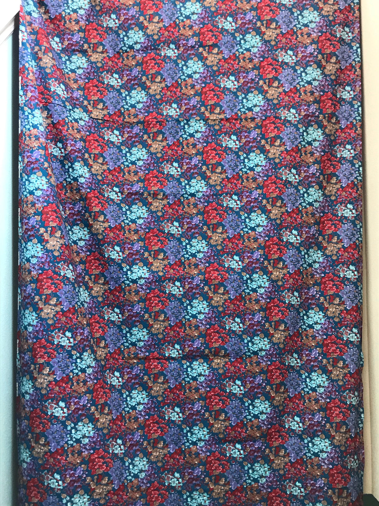 1960’s Wamsutta Mills Teal with Red, Purple, Brown and Light Blue - Cotton Blend