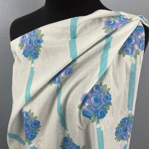 1950’s Blue Rose bundles with Blue Stripes on white cotton fabric