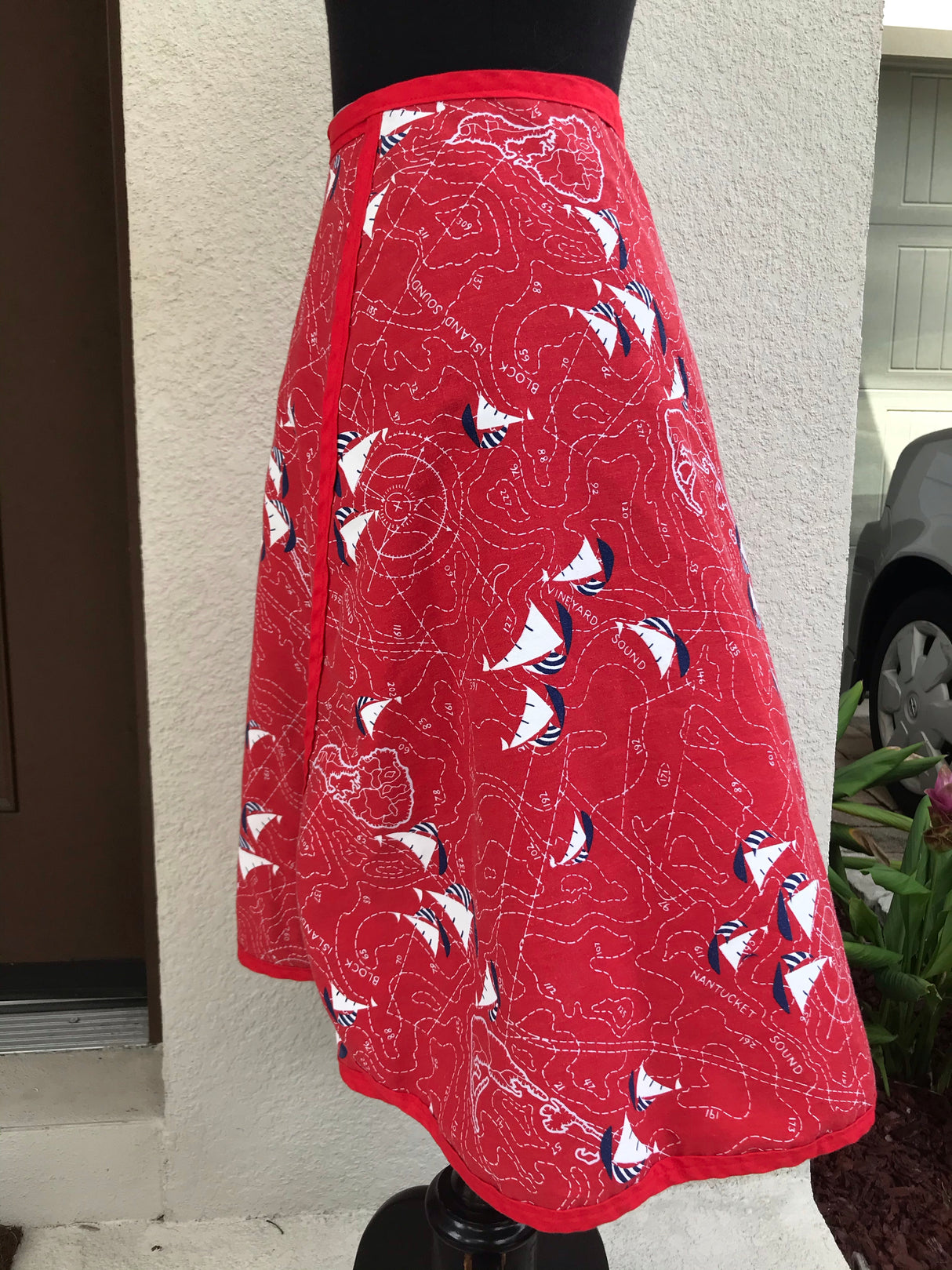 1980’s Reversible wrap skirt with apple and boat print - XS-L