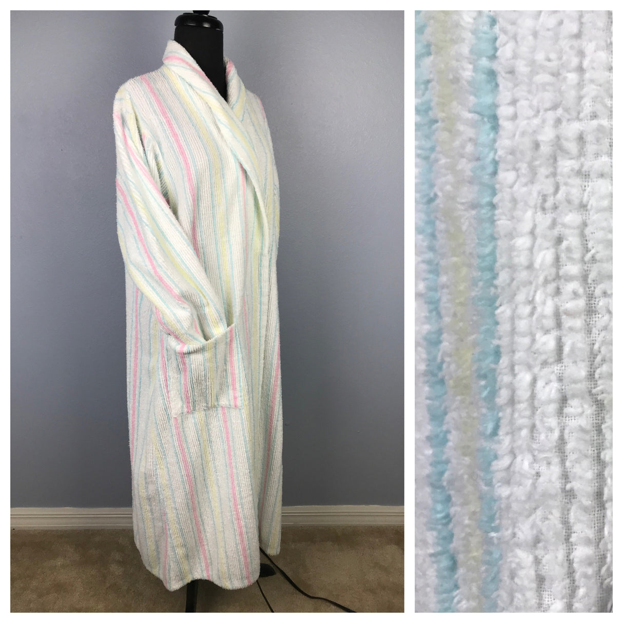 1980’s Gloria Vanderbilt Pastel Stripe Chenille Robe Robe - M