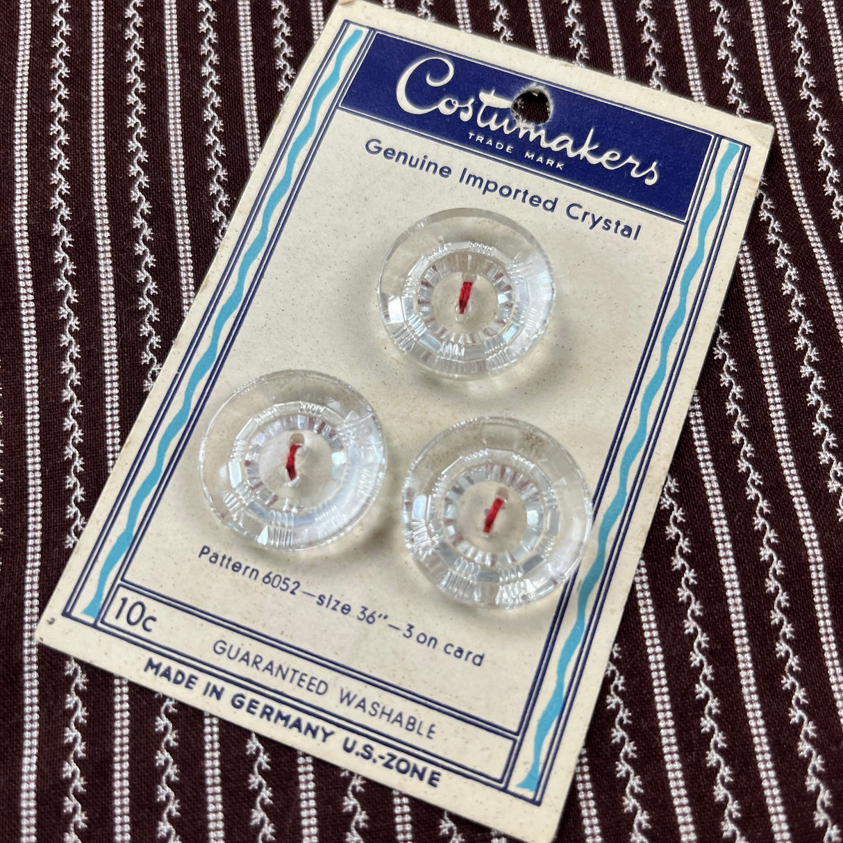 1940’s Costumakers Crystal Buttons - Clear - on card