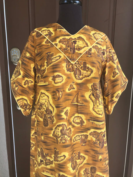 1960’s Gold and Brown Hawaiian Print MuuMuu - S/M