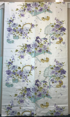 1950’s Mirror, Fans and Purple Flowers Fabric - Polished Cotton