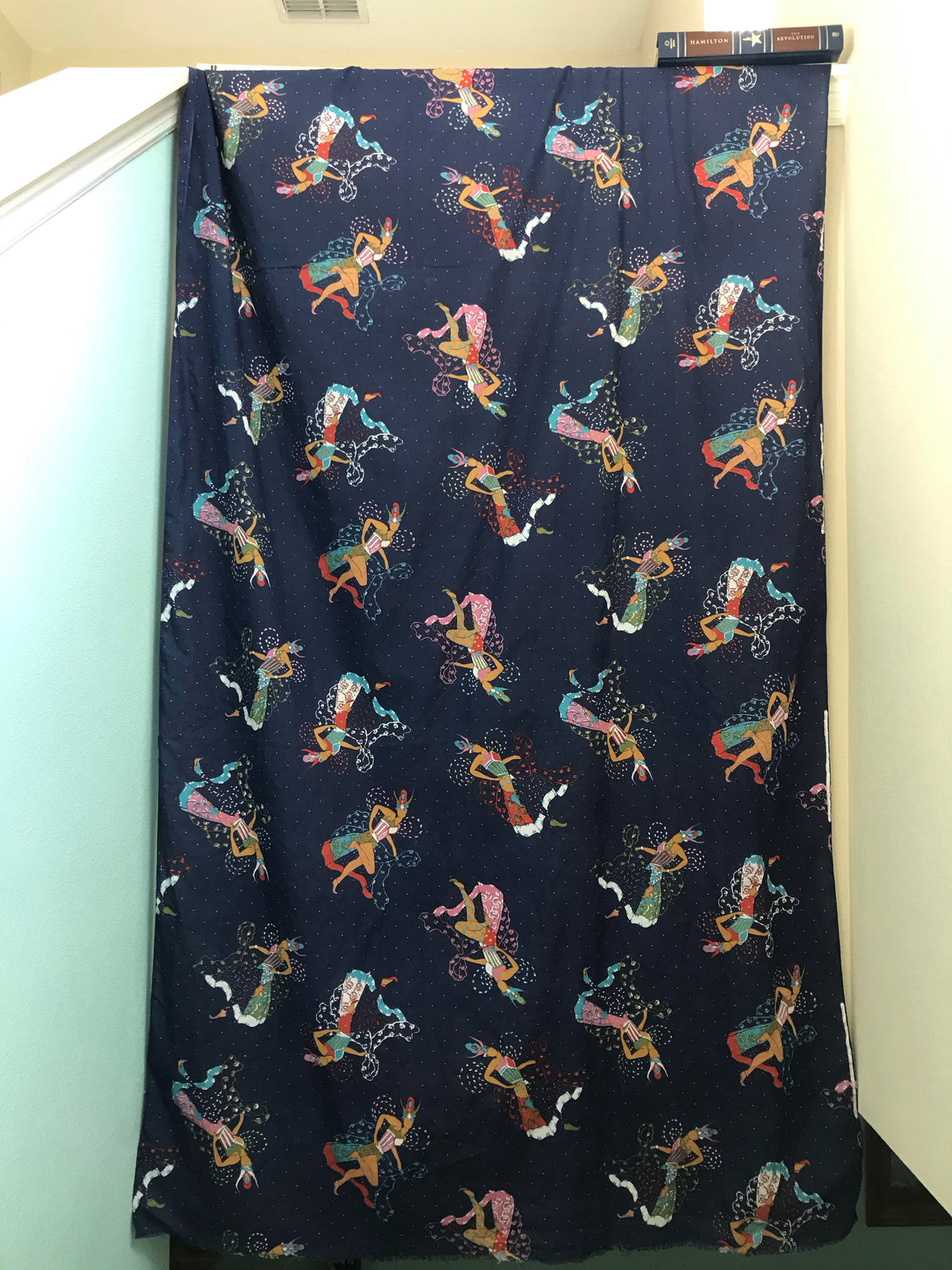 1970’s Genie and star print on dark blue fabric - Cotton Blend