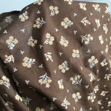 1970’s Dark Brown with light brown FLOCKED floral bundles - Poly/cotton