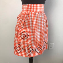1950’s Orange Gingham with Embroidered detail - Half Apron - Cotton
