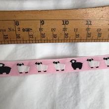 1980’s White and Black Sheep Embroidered on Pink Ribbon