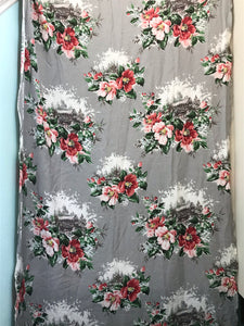 1950’s Oversize Floral with huts on the water fabric - Rayon Blend