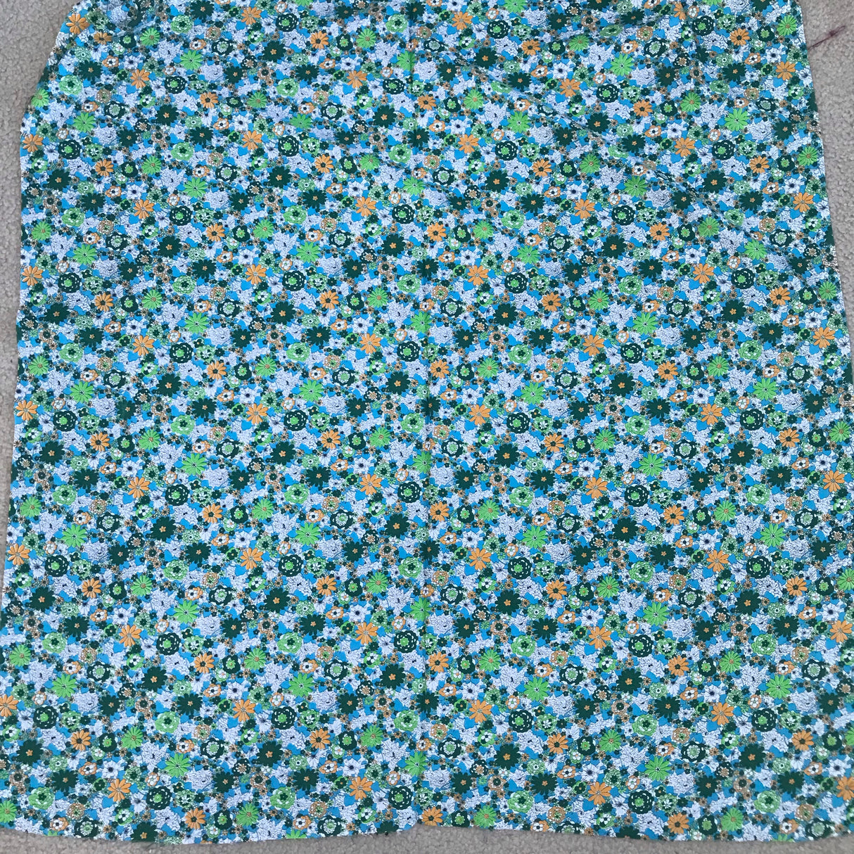 1970’s Busy Floral in Blue, Green and Orange - Poly Crepe - BTY