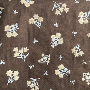 1970’s Dark Brown with light brown FLOCKED floral bundles - Poly/cotton