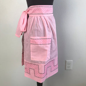 1950’s Pink Gingham with Embroidered detail - Half Apron - Cotton