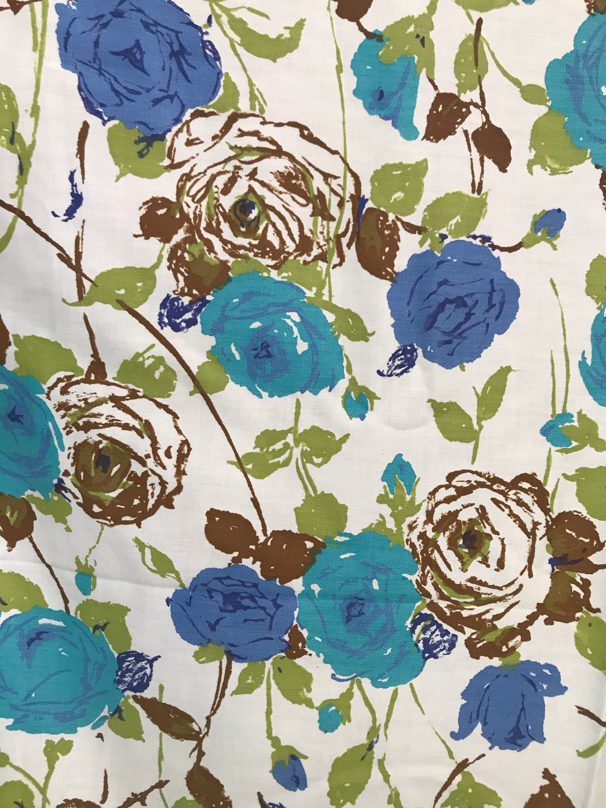 1960’s Blue Rose Print - Cotton