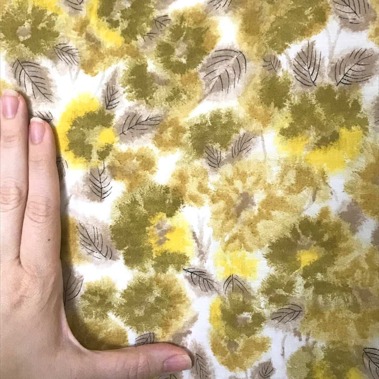 1970’s Yellow Abstract Leaves - Poly rayon