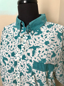 Bust 44” - 1960’s Button up Shirt - Bird Print in Teal