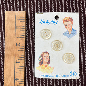 1950’s Lucky Day formed Plastic Buttons - Opaque - on card