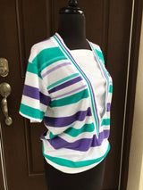 1980’s Jantzen Blue and Purple Striped lightweight knit sweater - SM