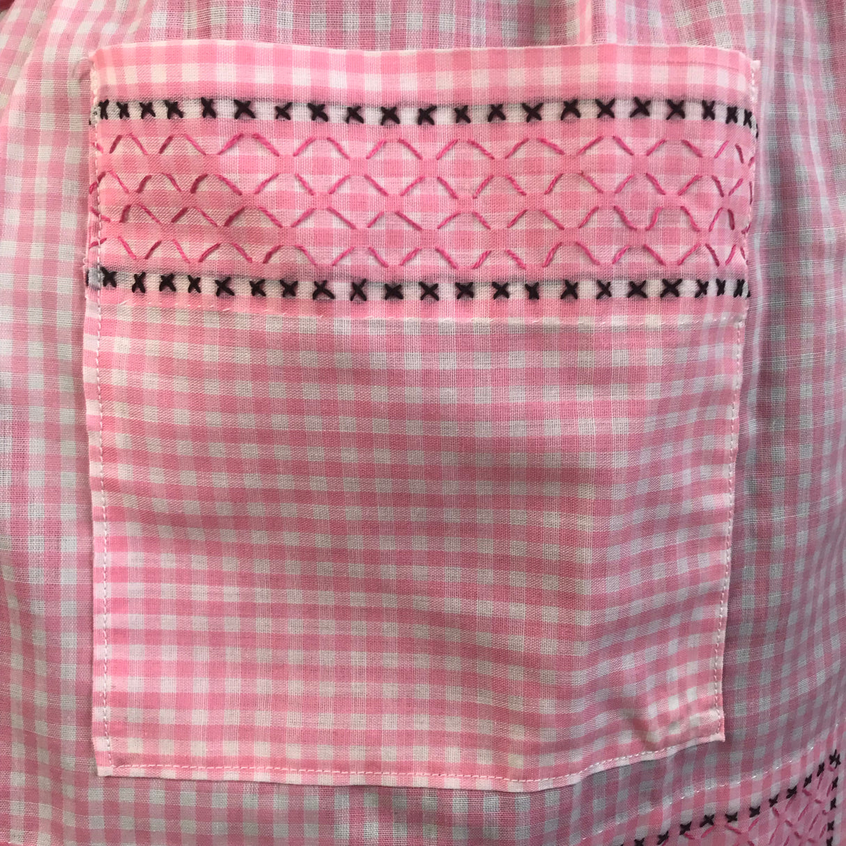 1950’s Pink Gingham with Embroidered detail - Half Apron - Cotton