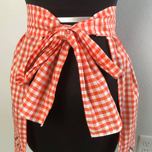 1950’s Orange Gingham with Embroidered detail - Half Apron - Cotton