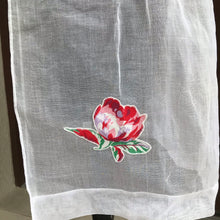 1950’s White with Rose appliqué apron - Half Apron - Organdy